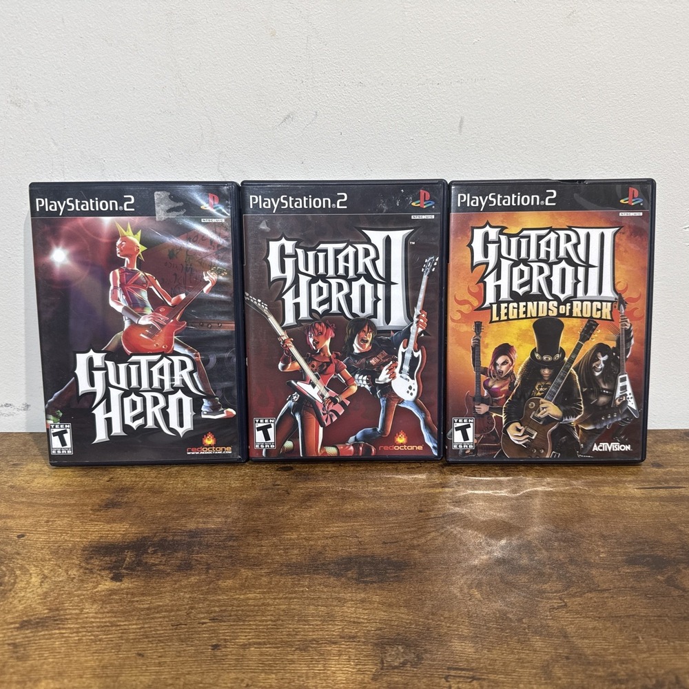 Sony PlayStation 2 PS2 CIB COMPLETE TESTED Guitar Hero 1 2 3 Bundle Lot Of 3